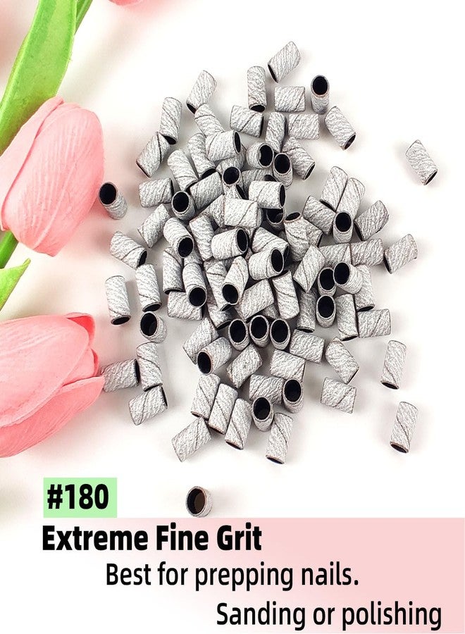 TKYZMS 100 Pcs (180 Grit White)Sanding Bands Nail Drill Bit with 0.31in diameter,Nail Drill Bits Extreme Fine Grit Sanding Band,Sanding Belt Upgrade Mandrel Bits,Professional Nail Drill Bit for Acrylic Nails - Image 4